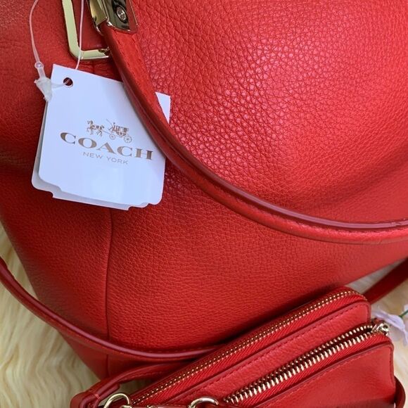 Coach Pebbled Cardinal Leather Kelsey Handbag - Picture 9 of 15